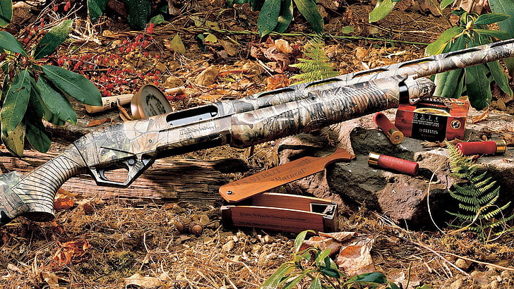 brown and black hunting rifle, shotgun, Benelli SuperNova, weapon, hunting, ammunition, HD wallpaper