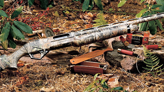 brown and black hunting rifle, shotgun, Benelli SuperNova, weapon, hunting, ammunition, HD wallpaper HD wallpaper