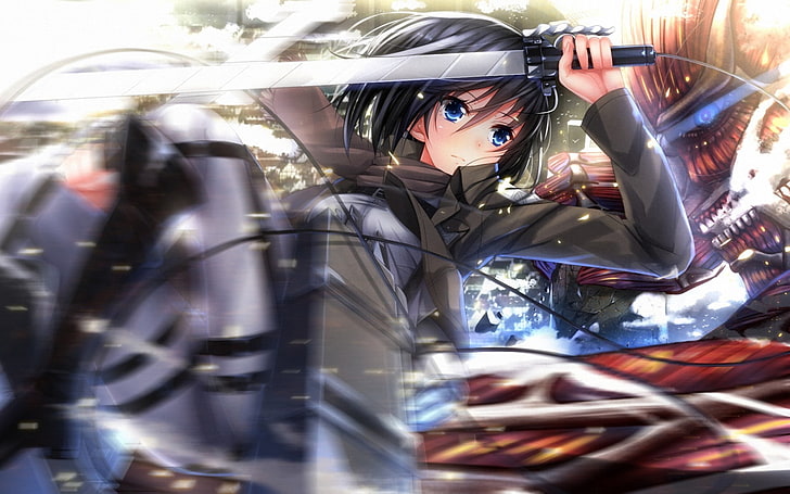 ilustrasi karakter anime, Shingeki no Kyojin, Mikasa Ackerman, Swordsouls, Wallpaper HD