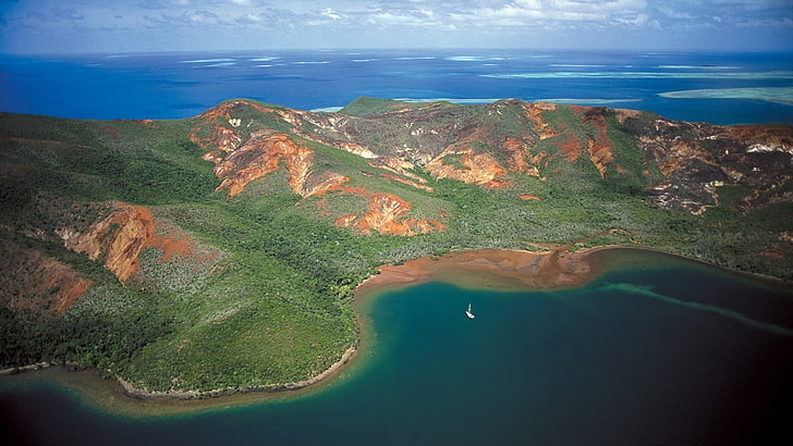 تصوير عين الطائر للجزيرة والجزيرة والطبيعة، خلفية HD