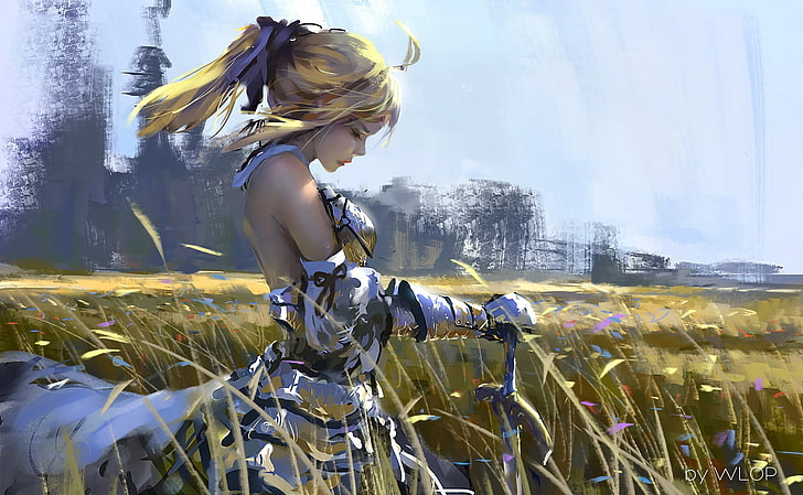 yellow haired female character illustration, anime girls, anime, artwork, Saber, Fate Series, Saber Lily, HD wallpaper
