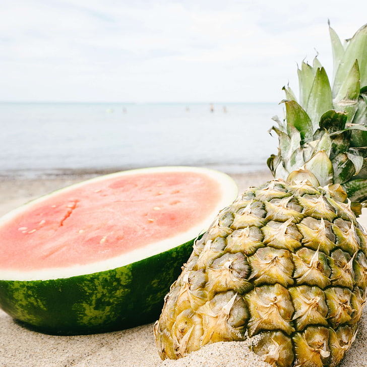 beach, beachlife, blur, close up, delicious, diet, exotic, food, fresh, freshness, fruits, health, healthy, horizon, juicy, nutritious, ocean, people, pineapple, refreshment, sand, sea, summer, sweet, swimming, tasty, tro, HD wallpaper