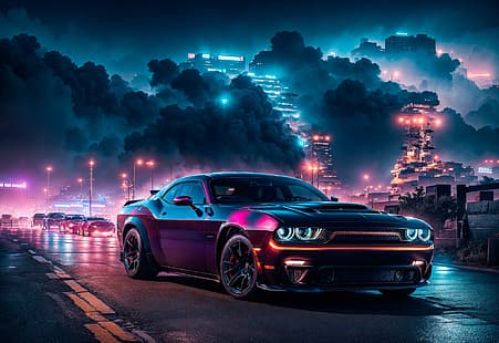Dodge Challenger, Muscle Car, Dodge Challenger SRT Hellcat, neuronales Netzwerk, HD-Hintergrundbild HD wallpaper