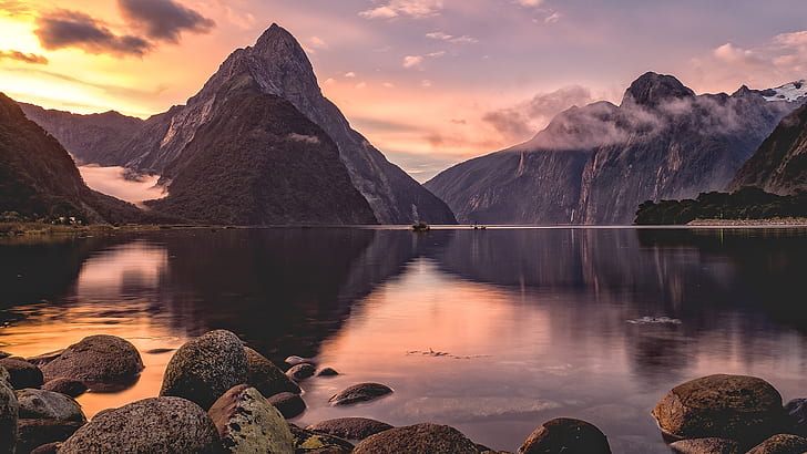 غروب الشمس ، نيوزيلندا ، الطبيعة ، الأماكن الجميلة ، 4k، خلفية HD