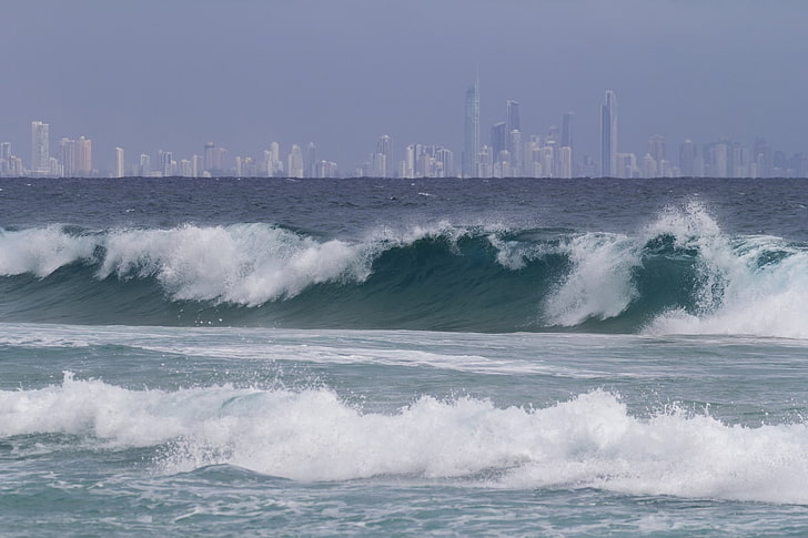 Cities, Gold Coast, Australia, City, Ocean, Queensland, Rainbow Bay, Sea, Wave, HD wallpaper