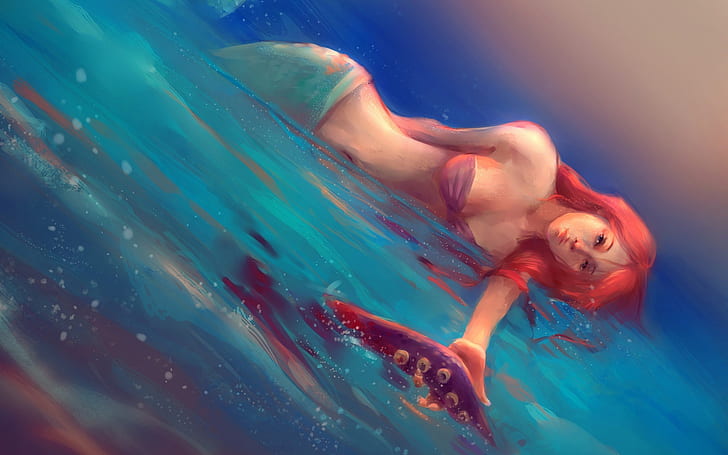 The Little Mermaid Underwater Redhead Mermaid Drawing Ariel Disney HD, ariel the little mermaid painting, digital / artwork, drawing, the, little, underwater, disney, pelirroja, sirena, ariel, Fondo de pantalla HD
