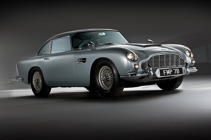 klassisk grå Aston Martin coupe, aston martin, db5, 1964, sidovy, HD tapet
