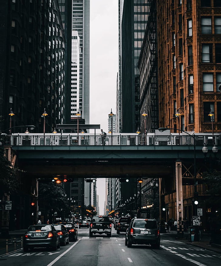 pejzaż miejski, ulica, Chicago, miasto, pociąg, Tapety HD, tapety na telefon