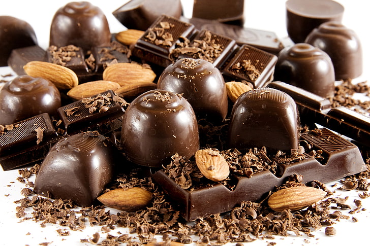 ช็อคโกแลตแท่งดำดาร์กช็อกโกแลตลูกอมถั่วอัลมอนด์หวาน, วอลล์เปเปอร์ HD