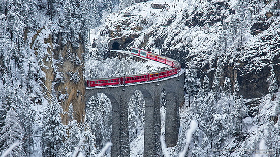 Bernina Express, Cantão de Grisões, Suíça, Inverno, HD papel de parede HD wallpaper