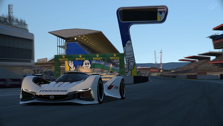 white racing car illustration, video games, Mazda LM55 Vision Gran Turismo, Gran Turismo 6, Gran Turismo, HD wallpaper