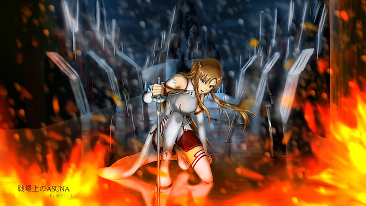 Sword Art Online, Asuna Yuuki, Fuego, Fondo de pantalla HD | Wallpaperbetter