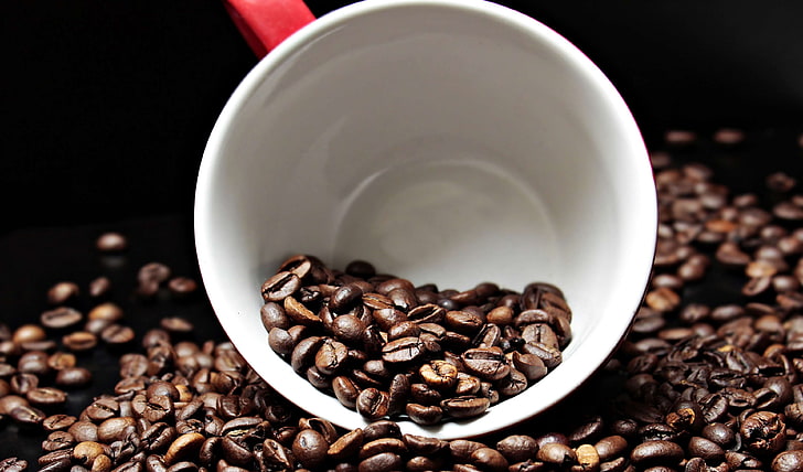 beans, blur, brown, close up, coffee beans, crop, cup, dark, map, roasted, seed, HD wallpaper