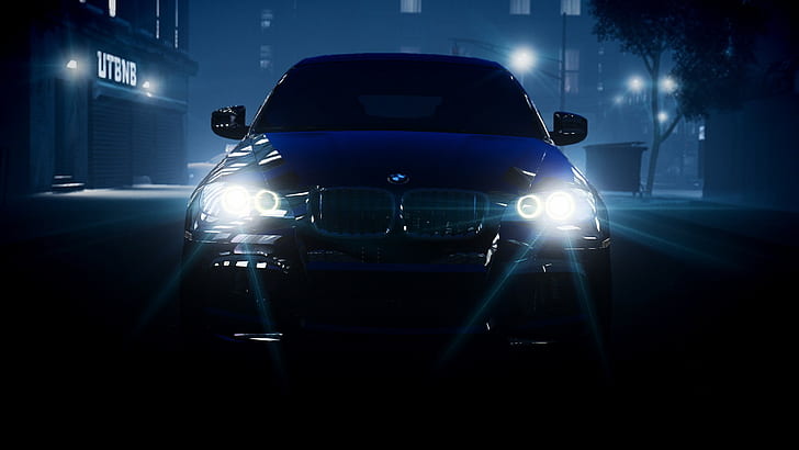 BMW светлини фарове X6 Night HD, черен автомобил bmw, автомобили, нощ, bmw, светлини, фарове, x6, HD тапет