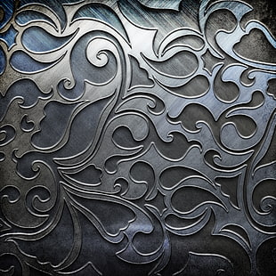 papel de parede ornamentado cinza, metal, padrão, prata, textura, plano de fundo, aço, metálico, HD papel de parede HD wallpaper