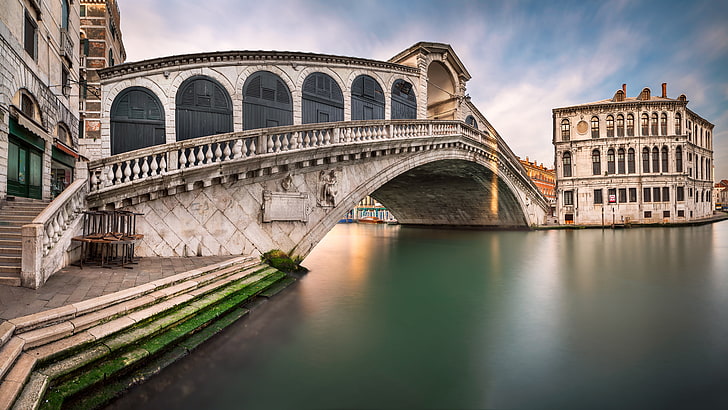 Włochy, Wenecja, kanał, pejzaż miejski, panorama, most Rialto, kościół San Bartolomeo, Tapety HD