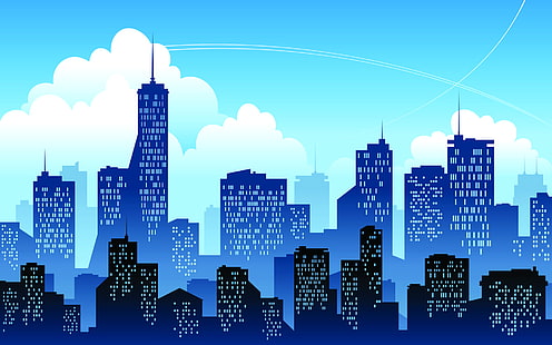 clip art de edificios de gran altura, nubes, la ciudad, hogar, silueta, Fondo de pantalla HD HD wallpaper
