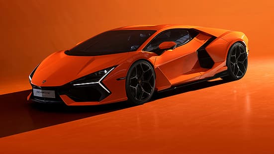 Lamborghini Revuelto, araba, Lamborghini, turuncu arabalar, araç, spor araba, turuncu arka plan, minimalizm, HD masaüstü duvar kağıdı HD wallpaper