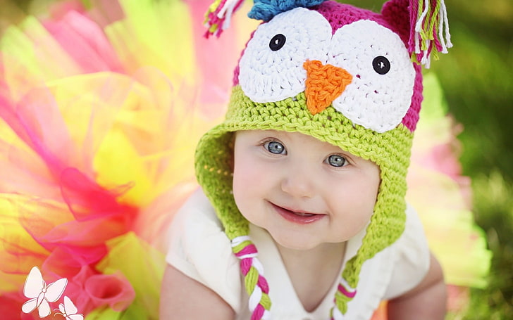 Naughty Smiley Baby, baby's multicolored owl-themed aviator knit cap, Baby, , beautiful, smiley, cute, naughty, HD wallpaper