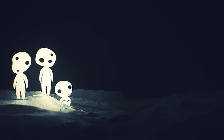 ilustração de três fantasmas brancos, arte digital, SliD3, Studio Ghibli, Princesa Mononoke, Kodama, anime, HD papel de parede