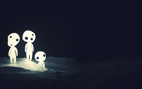 Ilustración de tres fantasmas blancos, arte digital, SliD3, Studio Ghibli, Princesa Mononoke, Kodama, anime, Fondo de pantalla HD HD wallpaper