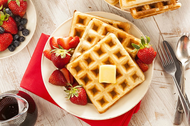 Food, Waffle, Berry, Breakfast, Still Life, Strawberry, HD wallpaper