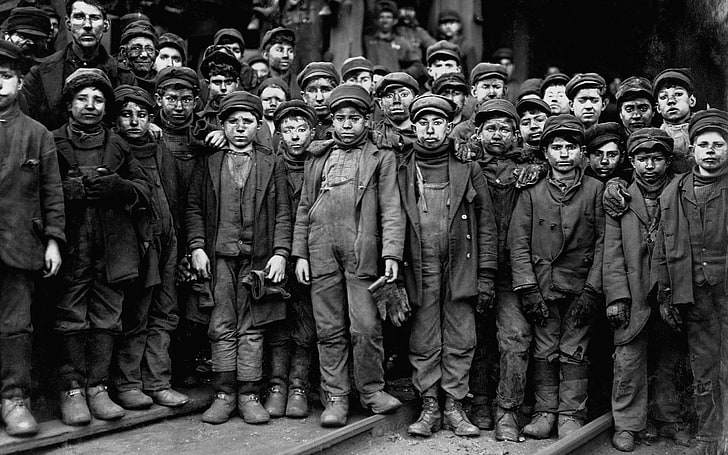 photo en niveaux de gris des enfants, guerre, enfants, histoire, travailleurs, monochrome, Pennsylvanie, mine de charbon, Fond d'écran HD