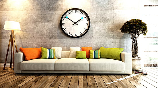 белый 3-х местный диван, комната, интерьер, HD обои HD wallpaper