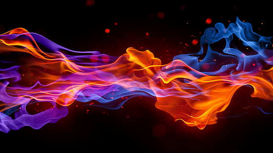 orange and blue lights wallpaper, colorful, abstract, digital art, shapes, simple background, artwork, smoke, blue, red, fire, HD wallpaper HD wallpaper