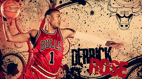 абстрактно nba баскетбол derrick rose chicago bulls спортен баскетбол HD изкуство, абстракция, NBA, баскетбол, Derrick Rose, Chicago Bulls, HD тапет HD wallpaper