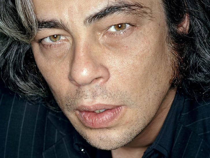 Benicio del toro, Man, Brunette, Gray-haired, Face, Brown-eyed, Wrinkle, HD wallpaper