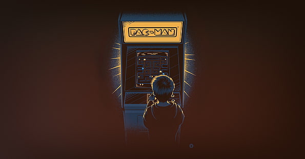 Minimalismus, Junge, Das Spiel, Hintergrund, Pacman, Pac-Man, Nostalgie, Spielautomat, Arcade, HD-Hintergrundbild HD wallpaper