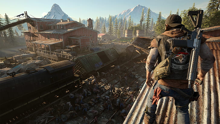 video games, Days Gone, Sony Playstation, games art, train, daylight, building, hat, HD wallpaper