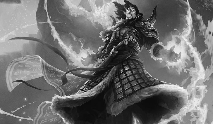 grayscale photo of game character wall paper, Magic: The Gathering, wizard, fire, HD wallpaper