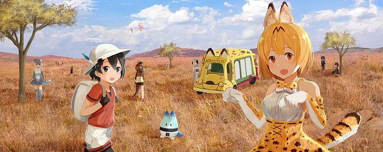 Anime, Kemono Friends, Kaban (Kemono Friends), Serval (Kemono Friends), Shoebill (Kemono Friends), Tapety HD HD wallpaper