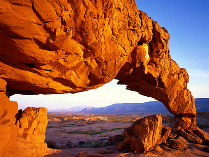 mountains, arch, desert, landscape, rock formation, Arches National Park, nature, HD wallpaper HD wallpaper