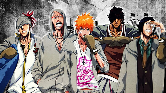 Poster karakter Bleach, anime, Bleach, Kurosaki Ichigo, Abarai Renji, Ikkaku Madarame, Yasutora Sado, Wallpaper HD HD wallpaper