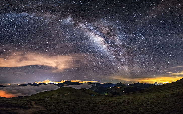 A Via Láctea noite, nuvens, Via Láctea, A Via Láctea, HD papel de parede