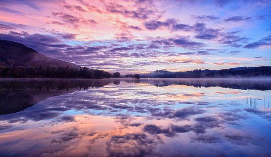 calm body of water under blue sky, loch achray, scotland, loch achray, scotland, Dawn, Loch Achray, Trossachs, Scotland, calm, body of water, blue sky, Morning, nature, lake, forest, landscape, water, reflection, sky, outdoors, scenics, mountain, beauty In Nature, sunset, tree, blue, cloud - Sky, summer, tranquil Scene, travel, HD wallpaper HD wallpaper
