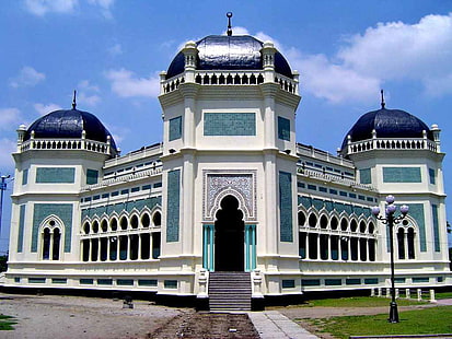 Mesjid Raya Medan, white mosque, Religious, , muslim, mosque, HD wallpaper HD wallpaper