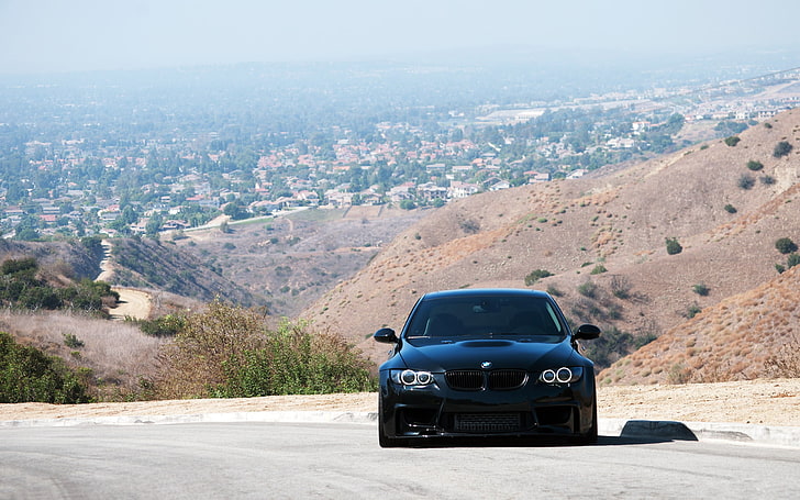 син автомобил BMW, път, черен, BMW, сянка, 335i, отпред, e92, дневна светлина, HD тапет