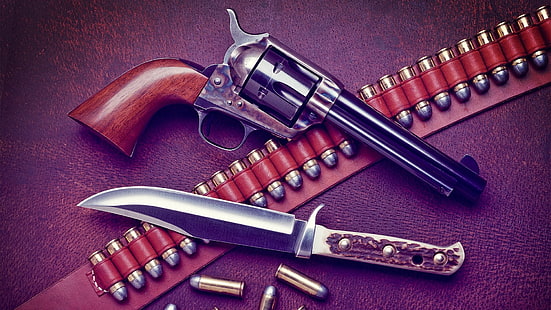 knife, weapon, firearm, cold weapon, revolver, colt, gun, cartridge, gun accessory, HD wallpaper HD wallpaper