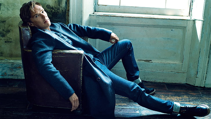 calça jeans azul masculina, sessão de fotos, Benedict Cumberbatch, em setembro de 2014, HD papel de parede