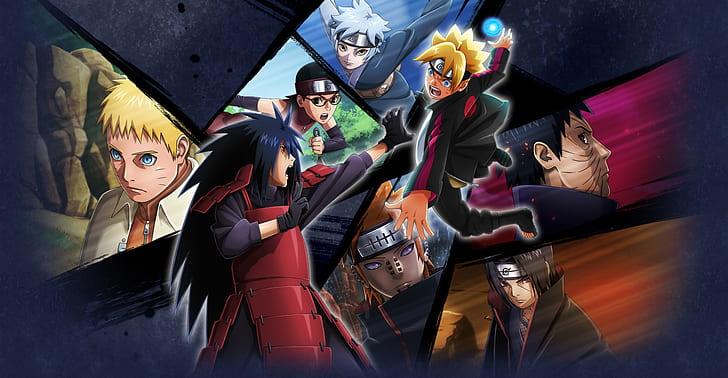 Naruto, Boruto, Boruto Uzumaki, Itachi Uchiha, Madara Uchiha, Mitsuki (Naruto), Naruto Uzumaki, Obito Uchiha, Schmerz (Naruto), Sarada Uchiha, HD-Hintergrundbild