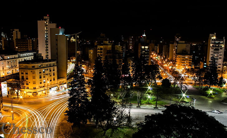 noc, pejzaż miejski, długi czas naświetlania, Tapety HD