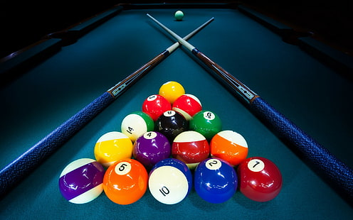 Bolas de bilhar, conjunto de mesa de bilhar azul, mesa de bilhar, bolas, esportes, HD papel de parede HD wallpaper