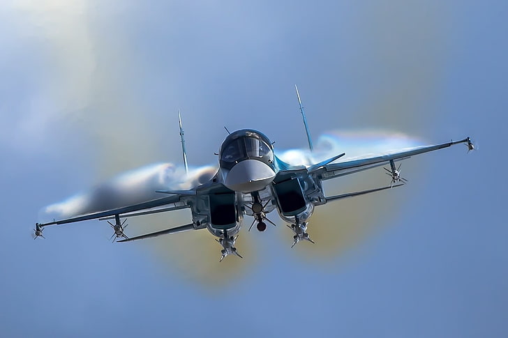 pesawat abu-abu, Sukhoi Su-34, pesawat militer, pesawat, kendaraan, Wallpaper HD