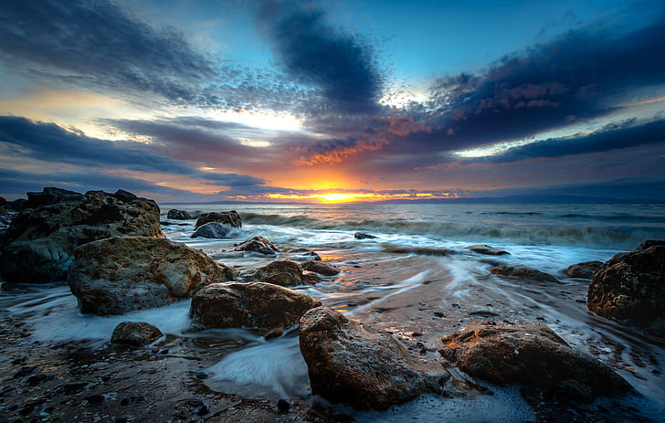 Landschaft, Sonnenuntergang, Küste, HD-Hintergrundbild