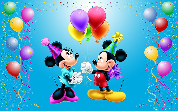 Mickey Mouse Grattis på födelsedagen Minnie Celebration Balloons Presenter till Mini Disney Bildbakgrund för skrivbord 2560 × 1600, HD tapet