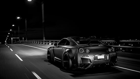 schwarzes Coupé, Tuning, Nissan Skyline GT-R R35, Liberty Walk, Nissan GTR, Auto, HD-Hintergrundbild HD wallpaper